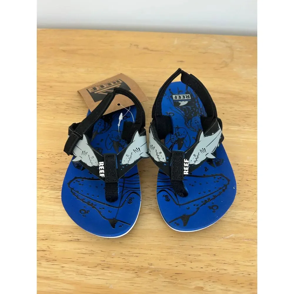 Reef Ahi Shark Toddler Sandals Sling Back Flip Flops NEW Size 5/6
